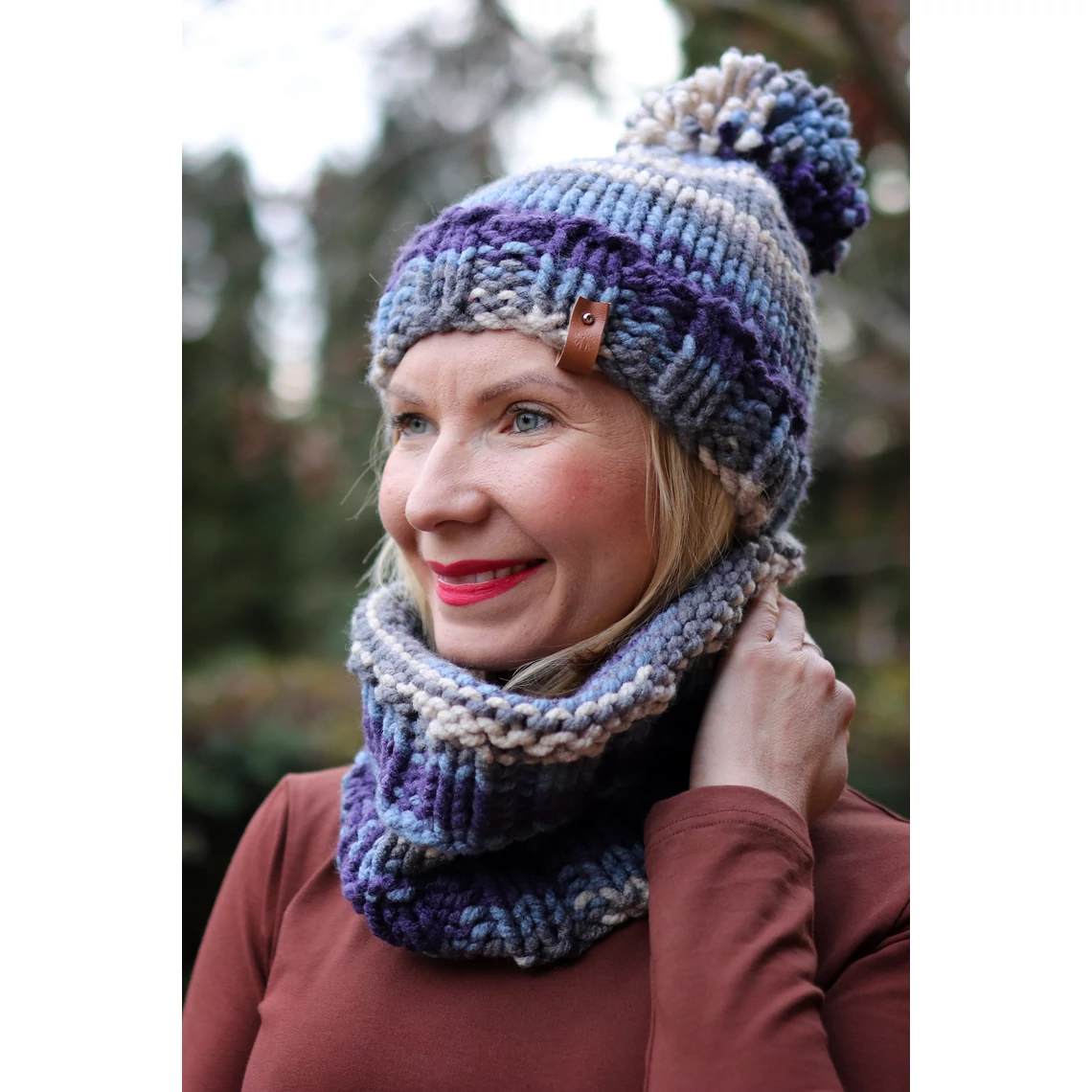 Kolorkka Knit kötött csősál / drapp-kék-szürke