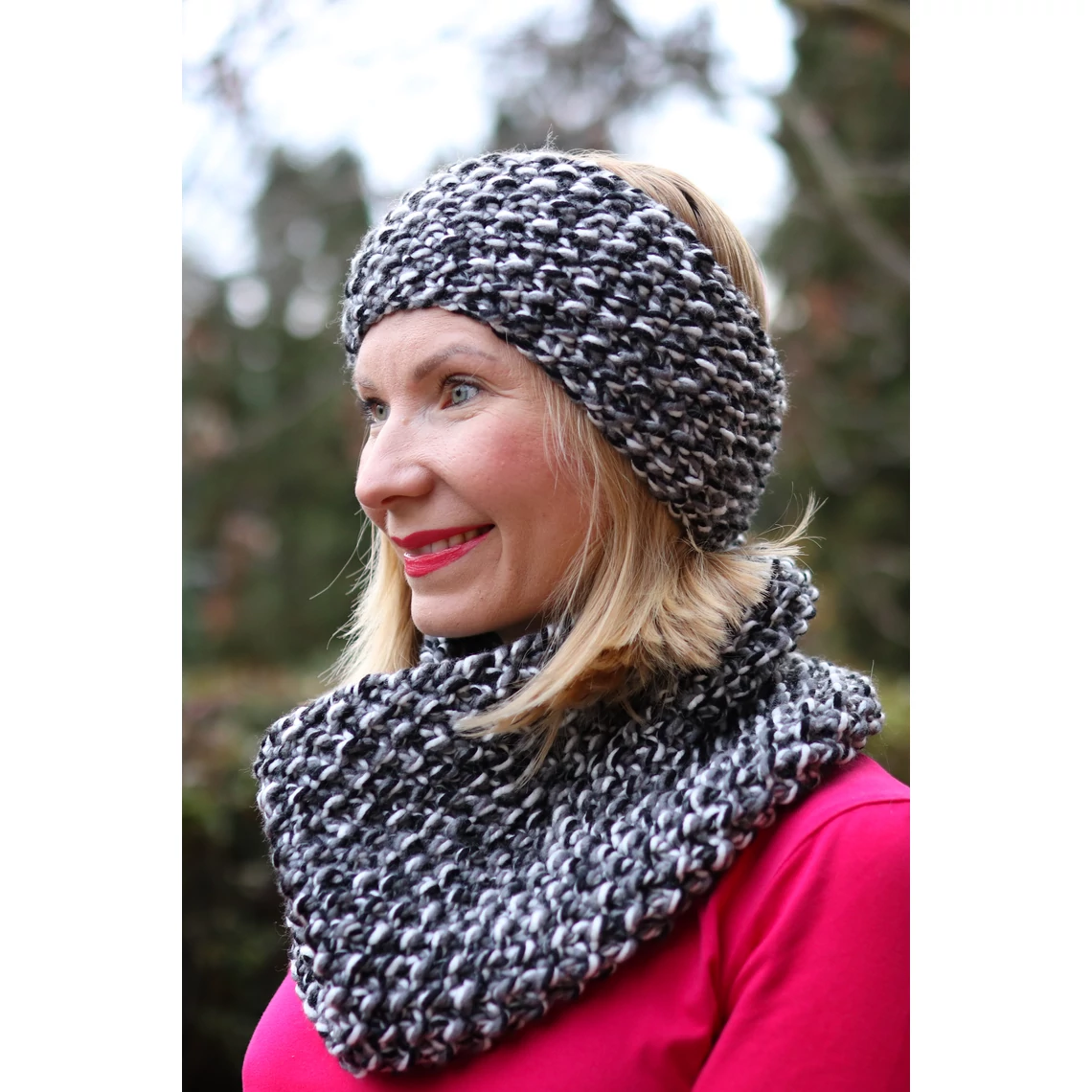 Kolorkka Knit kötött csősál / fekete-szürke-fehér