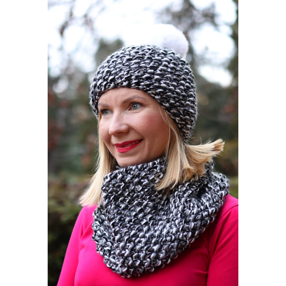 Kolorkka Knit kötött sapka / fekete-szürke-fehér