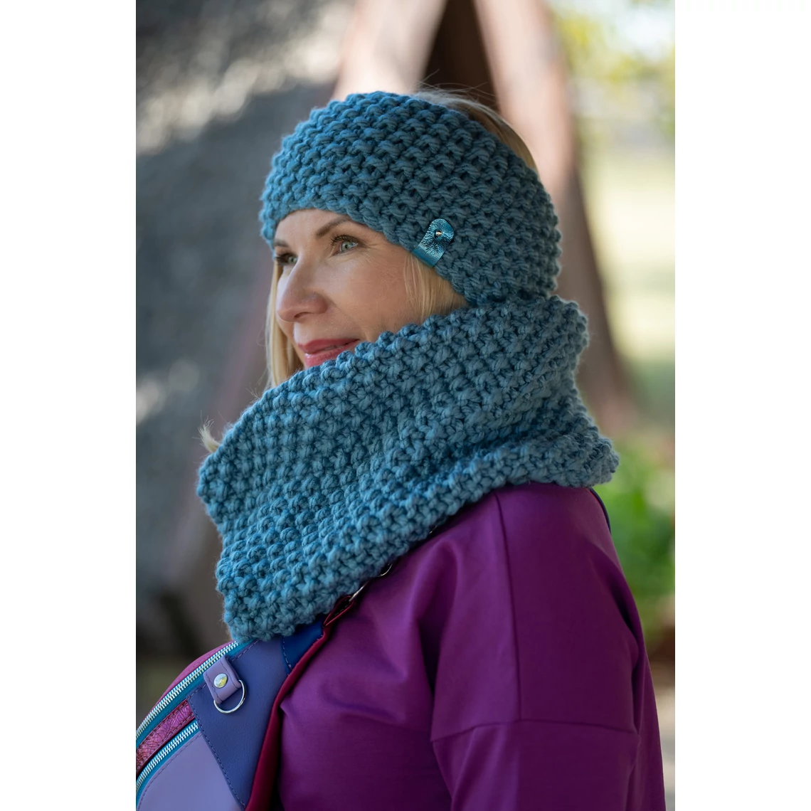 Kolorkka Knit kötött csősál / farmerkék