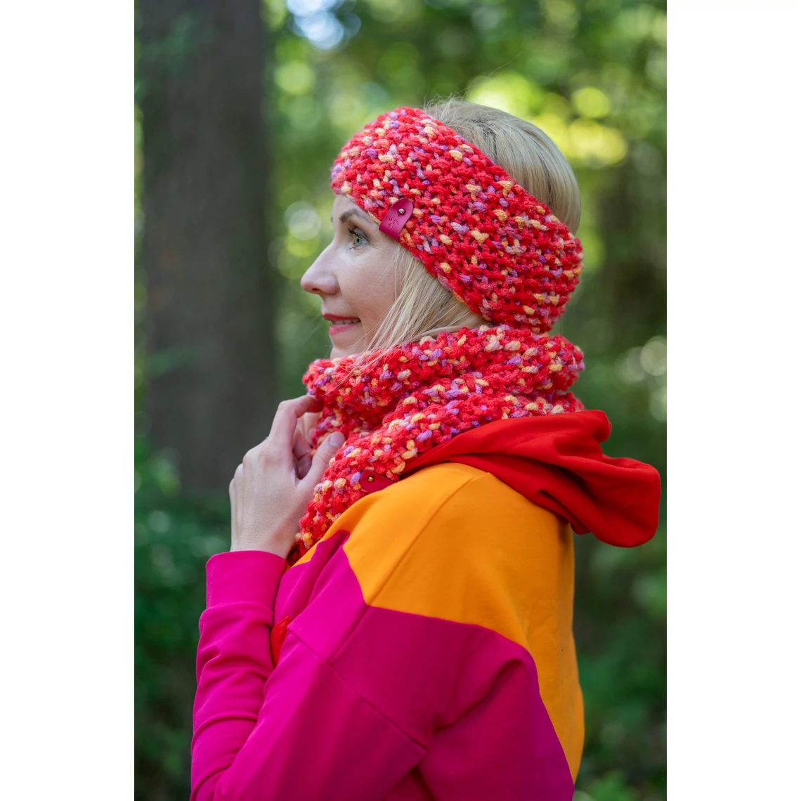 Kolorkka Knit kötött fülmelegítő / piros-narancs-lila