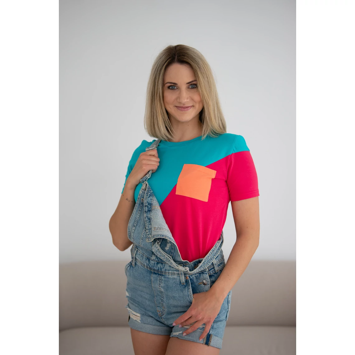 Kolorkka COLORBLOCK póló / Türkiz-málna-korall