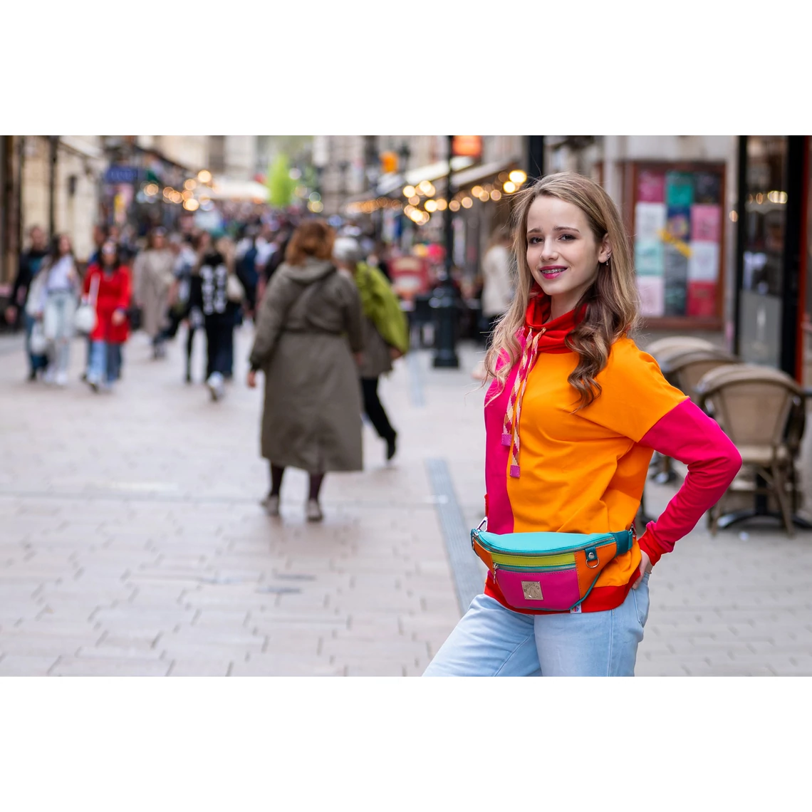 Kolorkka COLORBLOCK kámzsás pulóver / pink-piros-narancs
