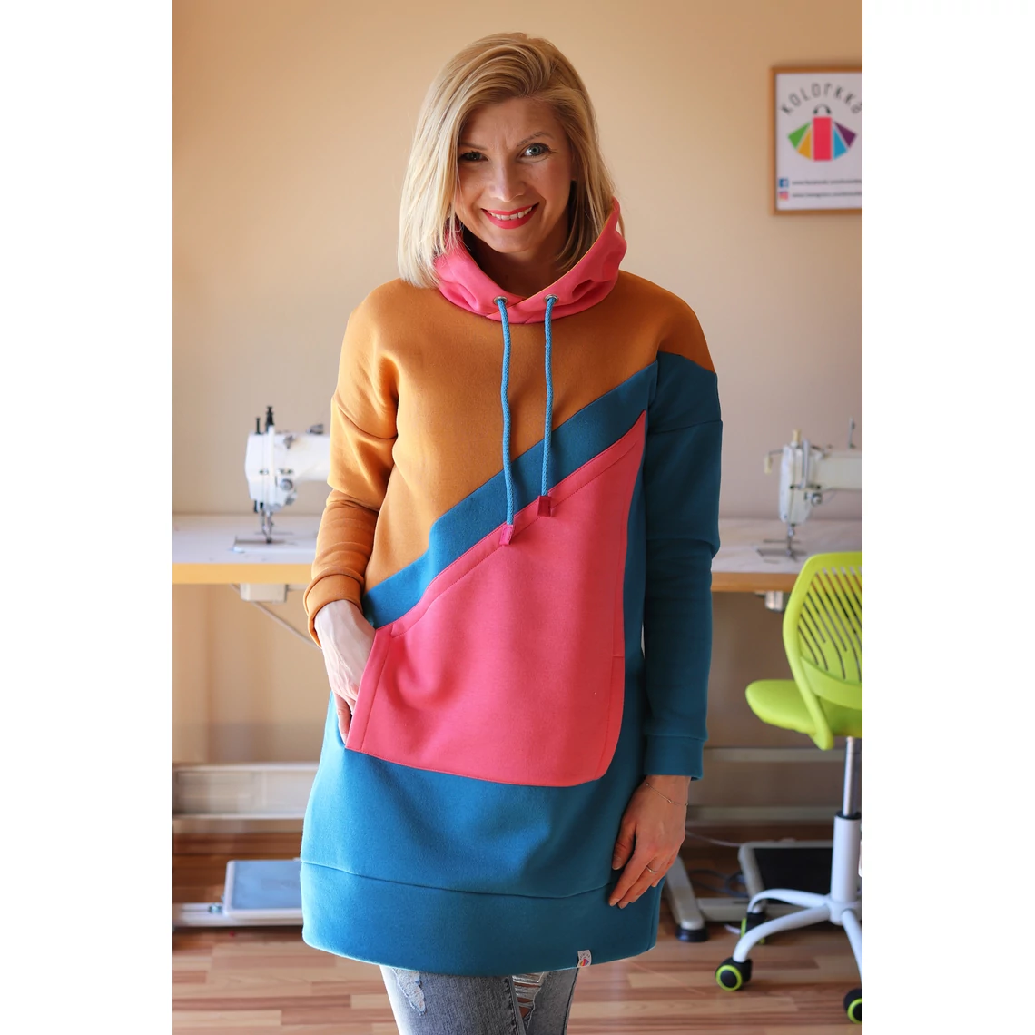 Kolorkka COLORBLOCK pulcsiruha / rózsaszín-tengerkék-terrakotta