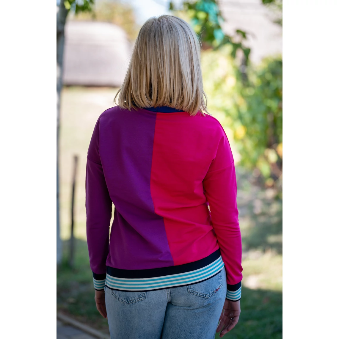 Kolorkka COLORBLOCK kámzsás pulóver / pink-ciklámen-királykék