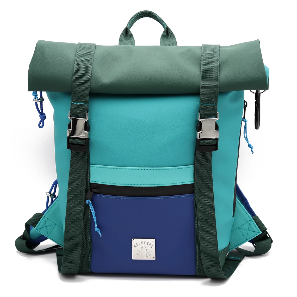 Kolorkka EXPLORER roll-top hátizsák laptop rekesszel / Türkiz-királykék-méregzöld