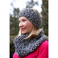 Kép 3/3 - Kolorkka Knit kötött csősál / fekete-szürke-fehér