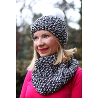 Kép 2/2 - Kolorkka Knit kötött sapka / fekete-szürke-fehér