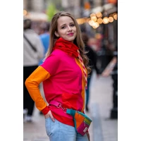 Kép 2/7 - Kolorkka COLORBLOCK kámzsás pulóver / pink-piros-narancs