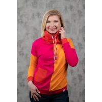 Kép 5/7 - Kolorkka COLORBLOCK kámzsás pulóver / pink-piros-narancs