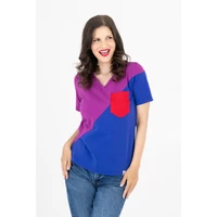 Kép 3/10 - Kolorkka COLORBLOCK póló / Bíbor-királykék-piros