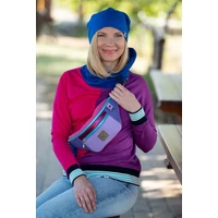 Kép 1/5 - Kolorkka COLORBLOCK kámzsás pulóver / pink-ciklámen-királykék