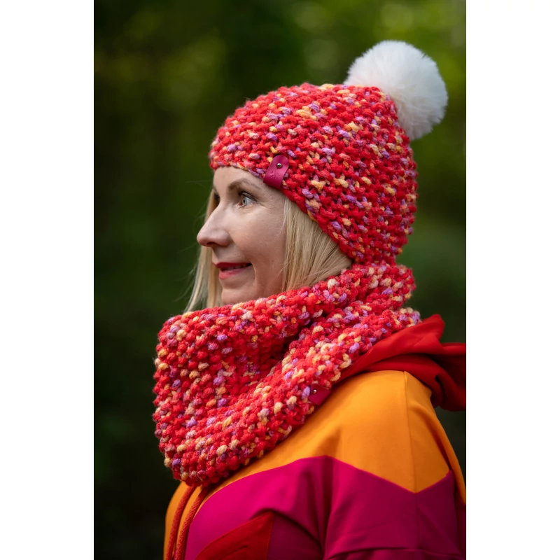 Kolorkka Knit kötött csősál / piros-narancs-lila Kolorkka Knit kötött csősál / piros-narancs-lila