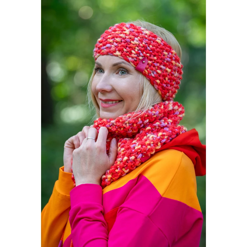 Kolorkka Knit kötött fülmelegítő / piros-narancs-lila