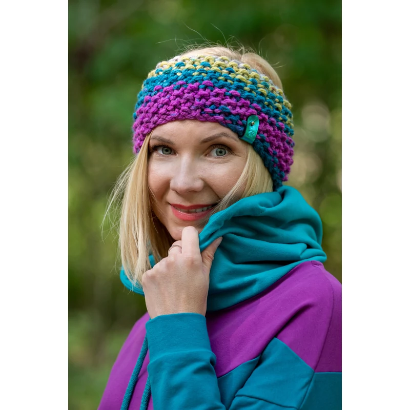 Kolorkka Knit kötött fülmelegítő / türkiz-lila-sárga Kolorkka Knit kötött fülmelegítő / türkiz-lila-sárga