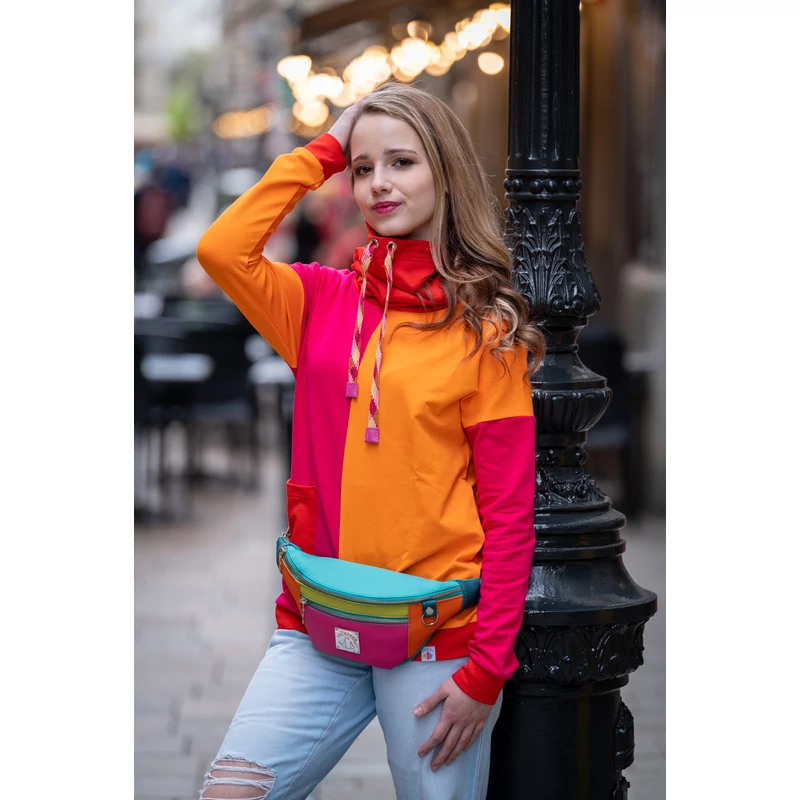 Kolorkka COLORBLOCK kámzsás pulóver / pink-piros-narancs