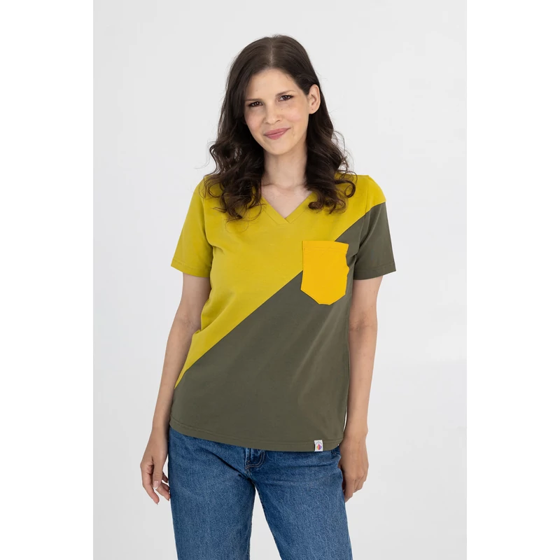 Kolorkka COLORBLOCK póló / Banánzöld-khaki-mustár
