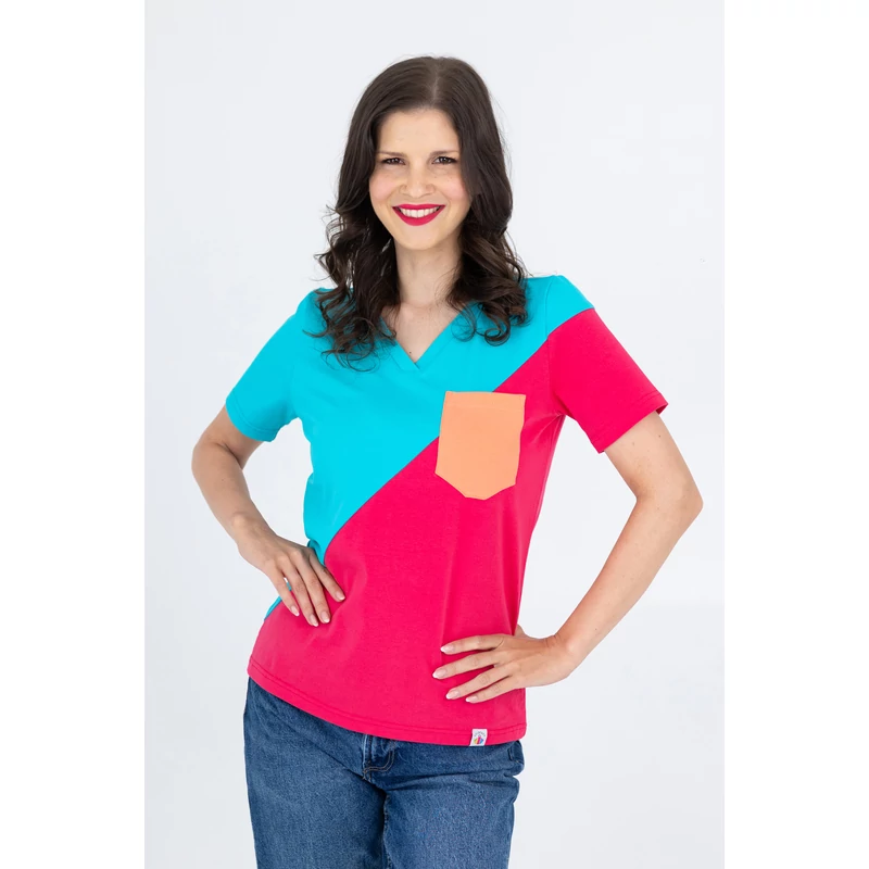 Kolorkka COLORBLOCK póló / Türkiz-málna-korall
