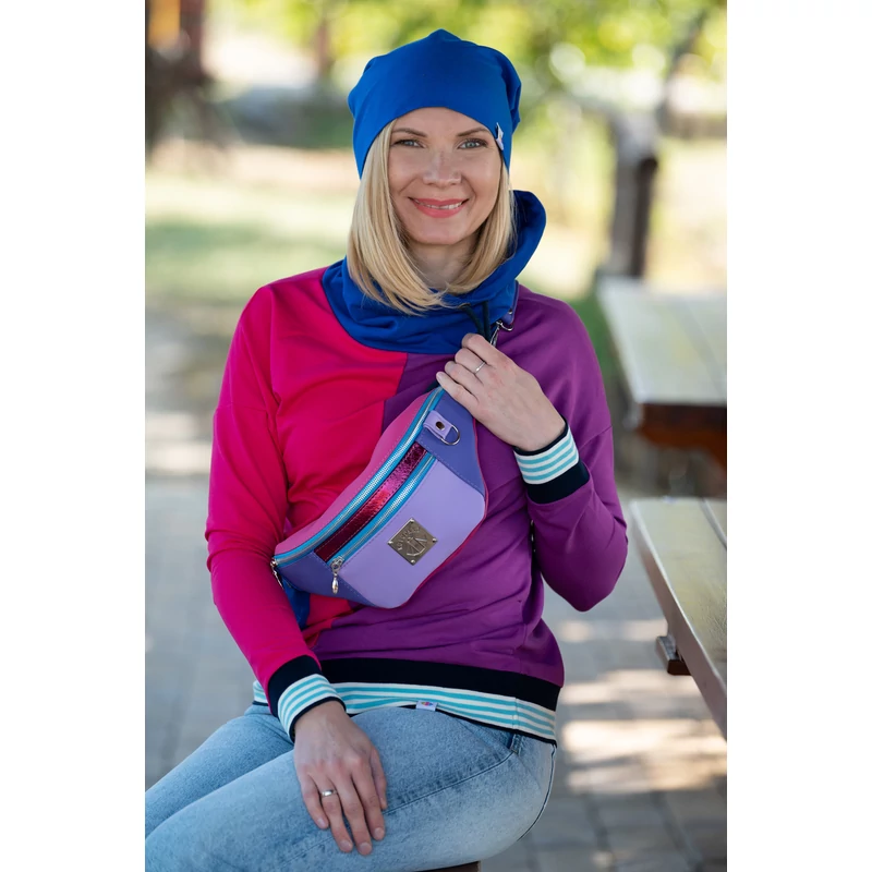 Kolorkka COLORBLOCK kámzsás pulóver / pink-ciklámen-királykék